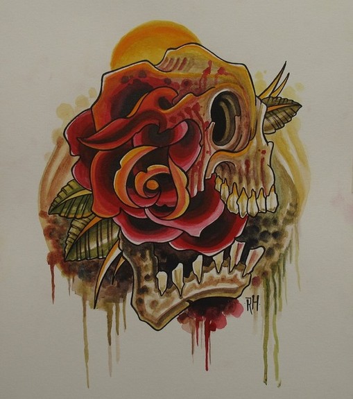Tattoos - Rose Skull  - 53018